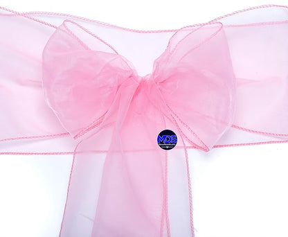 MDS Pack of 50 PCS Organza Chair Sashes Wider Dining Chair Bows Ribbon Tie Back for Wedding Party Birthday Bridal Shower Reception Event Banquet Home Chair Cover Decoration - Blush Pink