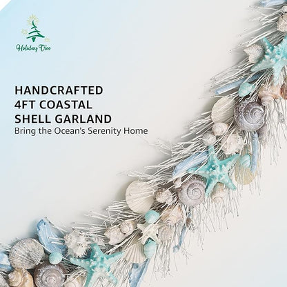 HOLIDAY TREE Handcrafted 48'' Shell Coastal Summer Garland for Home, Staircase, Wall, Hallway and More