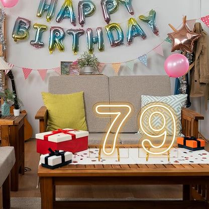 Number 7 LED Neon Sign Backdrop Birthday Party Decoration, 11.3" Height Warm White Marquee Numbers Seven Light Up Sign for Wedding Anniversary Window Wall Table, Indoor Battery Operated or USB