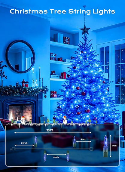 Minetom LED Blue Christmas String Lights, 100 Count 33 Feet LED Christmas Lights Bulb, Christmas Decorations Indoor, Christma Tree Lights for Indoor Outdoor Xmas Wedding Party Festival