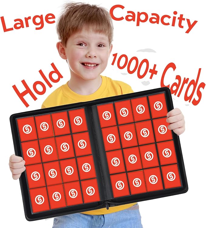 1000+ Pockets Trading Card Binder, Premium 16 Pocket Card Binder, Ringless Side Loading Collection Album Holder Folders for MTG, TCG, Game Cards & Sports Cards (Red)