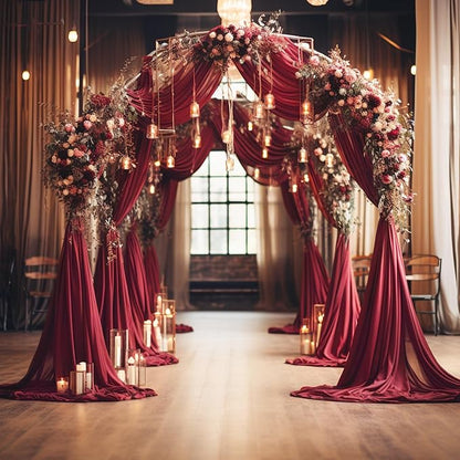 Wokceer Burgundy Wedding Arch Draping Fabric Backdrop 3 Panels 28.7" X 20FT Sheer Drapes Fabric for Wedding Arbor Ceremony Party