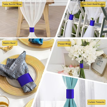 Polymer Material Reusable Napkin Band, Glue-Free Tear-Proof Water Resistant Oil-Proof Napkin Bands Set of 100(Front Blue Color and Back White), 6 Adjustable Sizes Napkin Rings