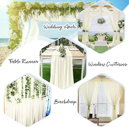 PARTISKY 10ftx7ft Ivory Chiffon Backdrop Curtains, Wrinkle-Free Sheer Fabric Photo Drapes for Wedding Ceremony Arch Birthday Baby Shower Photography Stage Decor 5ft x 7ft, 2 Panel
