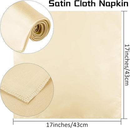 Aneco 12 Pieces Satin Napkins Soft Dinner Napkins Square Weddings Table Napkin 17 x 17 Inches for Restaurant Weddings Party Dinner Decoration (Champagne)