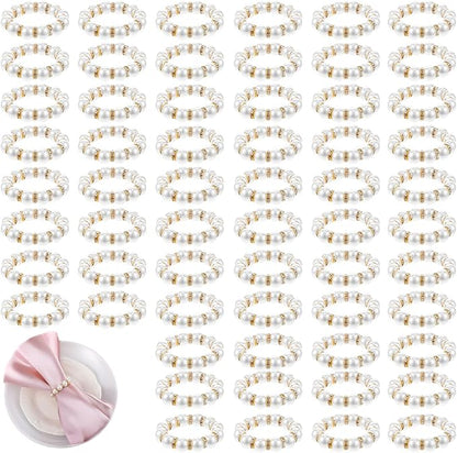 60 Pcs Wedding Pearl Napkin Rings, Pearl Napkin Rings Napkin Ring Holder Imitation Beaded White Napkin Ring Elegant Rhinestone Serviette Rings Buckle for Formal Wedding Home Dinner Party Decorations