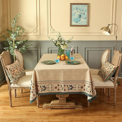 patdrea Designer French Linen Long Tablecloth for Rectangle Table,Beige Anti-Wrinkle Floral Farmhouse Table Cloth,Decor Covers for Kitchen Dining,Tea Party,Christmas,Thanksgiving,63"x102"-Fram