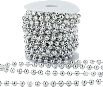8mm Crafts Faux Pearl Beads Garland Pearl Bead Roll Strand of Pearls to Decorate Floral Centerpieces Wedding Party Favor Christmas Tree(33 Feet Silver)
