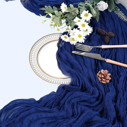 12 Pack Royal Blue Cheesecloth Table Runner 10ft Boho Gauze Fabric Cheese Cloth Table Runner 35 x 120 Inch Rustic Sheer for Romantic Wedding Decor Baby Shower Party Table Centerpiece Decoration