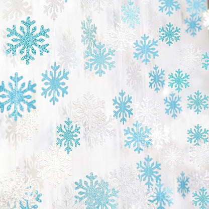 Snowflake-Snow Teal-Silver Christmas Party-Decoration Garland - 52ft Turquoise Winter Wonderland Frozen Ornaments Hanging Paper Streamers,New Years Birthday Baby Shower Wedding Ceiling Decor Hugfond