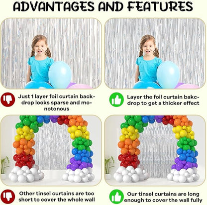 2 Pack Laser Silver Foil Fringe Backdrop Curtains, Tinsel Streamers Birthday Party Decorations, Fringe Backdrop for Graduation, Baby Shower, Gender Reveal, Disco Party