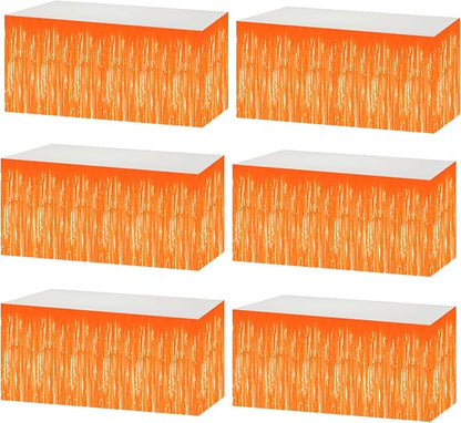 6 Pack 29x108 Inch Metallic Foil Fringe Tinsel Table Skirts Banner for Rectangle Tables Streamer Garland Curtains Backdrop for Wedding, Birthday, Parade Floats, Christmas Party Decoration(Orange)