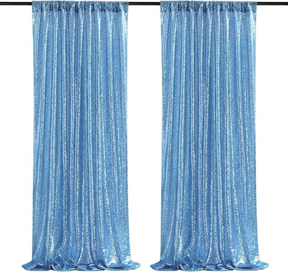 Baby Blue Sequin Backdrop 2 Panels 2FTx8FT Party Backdrop Curtains Glitter Birthday Bridal Curtains Sparkle Photo Backdrop