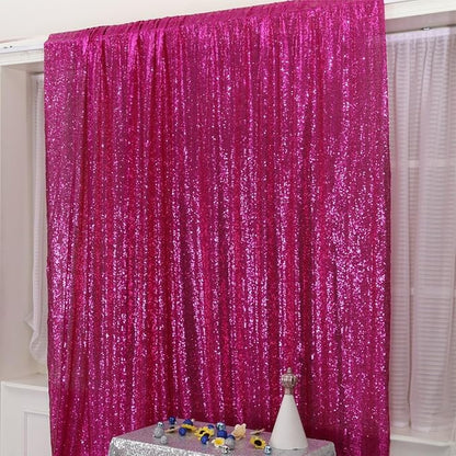 Poise3EHome Sequin Backdrop Curtain, 10Ft x 10Ft Hot Pink Glitter Photography Background Curtains, Sequence Backdrop Drapes for Wedding Party Festival Decor