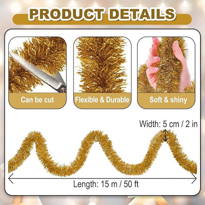 50 Feet Christmas Foil Fringe Banner Metallic Tassle Garland Metallic Backdrop Parade Floats Shiny Hanging Ceiling, Valentine's, Wedding, New Year Party Decorations(2" x 50', Champagne Gold)