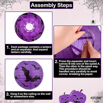 KatchOn, Halloween Hanging Paper Lanterns Set - Pack of 15 | Halloween Paper Lanterns, Halloween Honeycomb Decorations for Halloween Decorations | Halloween Garland for Halloween Party Decorations
