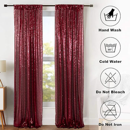 ShinyBeauty Sequin Backdrop 4 Panels Burgundy 2FTx8FT Fabric Photo Curtains for Party Baby Shower Glitter Backgrounds