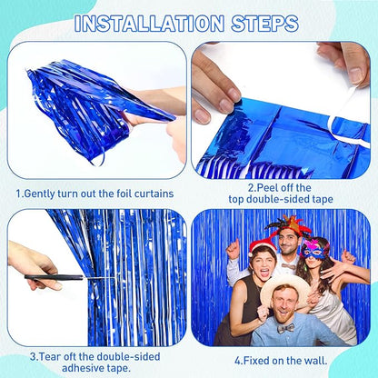 Blue Party Decorations, 2Pack Ocean Party Decor Supplies Blue Party Streamers Birthday Wedding Decorations Tinsel Foil Fringe Curtains Photo Booth Props Celebration Christmas New Year Decorations