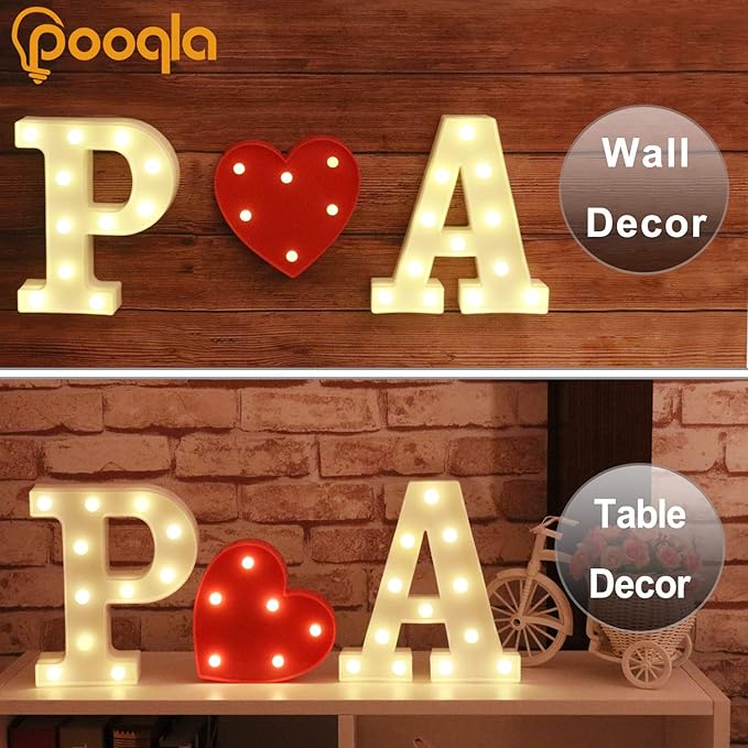 Pooqla LED Marquee Letter Lights Sign, Light Up Alphabet Letter for Home Party Wedding Decoration S