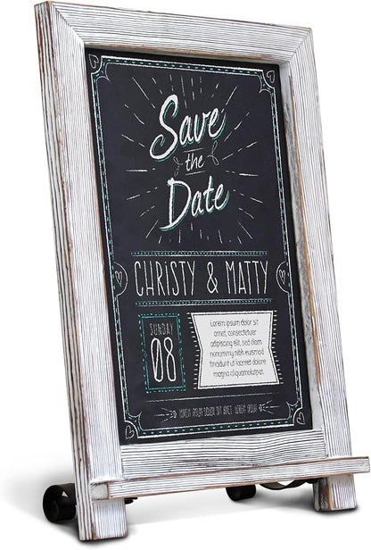 HBCY Creations Rustic Whitewash Tabletop Chalkboard Sign / Hanging Magnetic Wall Chalkboard / Small Countertop Easel / Kitchen Memo Board, 9.5" x 14", for Weddings, Birthdays, Baby Announcements