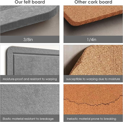 Bulletin Board, 36 x 24 Inches Felt Pin Board - Decorative Cork Alternative for Wall, 3' x 2' Foldable Picture Self-Adhesive Vision Prayer Board With 20 Pushpins - Gray