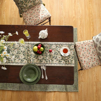 ISAENNE Designer Green Elegant Linen Table Runner 102 Inches Long,Flower and Leaves Pattern Wrinkle Resistant Table Runners for Dining Tables,Thanksgiving,Kitchen Tables,Christmas,12"*102"-Brune