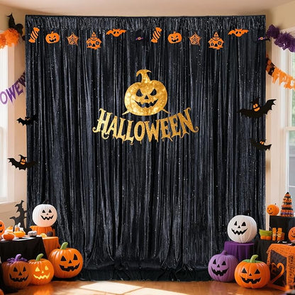 Black Backdrop for Parties 4 Panels 4.8x8FT Sequin Curtains Backdrop Drapes Giltter Photo Photography for Wedding Bridal Baby Shower Graduation