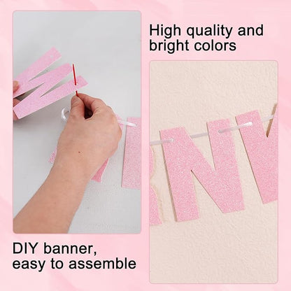 BEISHIDA 116 PCS Glitter Dark Pink DIY Letter Banner Kit Make Your Own Banner，Including 111 Letters and Numbers 3 Rope and 5 Threading Device,Customized for Birthday Graduation Wedding Party Decor