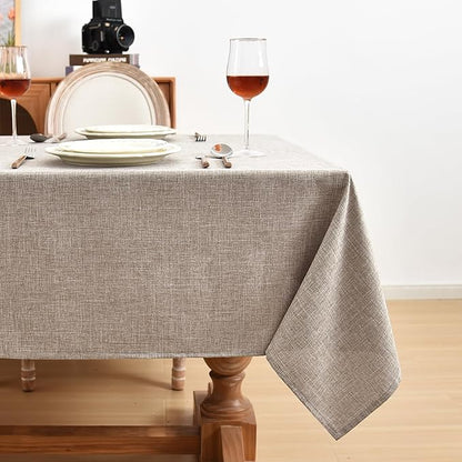 Fitable Faux Linen Tablecloths for Rectangle Tables - 90 x 156 Inch - 6 Pack Fabric Textured Washable Table Clothes Floor Lenghth Table Covers for Wedding, Party, Banquet, Birthday, Nature Color
