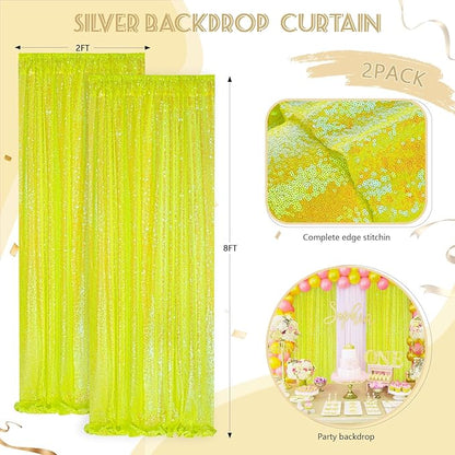 Sparkle Sequin Backdrop Curtains Panels - Yellow Sequin Photo Backdrop 2 Panels 2FTx8FT Wedding Birthday Party Background Drapes