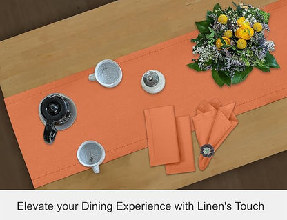 Ruvanti Linen Table Runner 120 Inches, Classic Hemstitch, Washable, Reusable, Non-Slipping, Stain Resistant- Perfect for Parties, Weddings, Dinners, Thanksgiving, Christmas, Indoor use – Orange