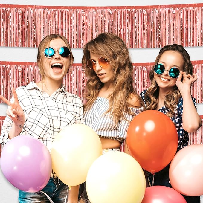 3 Pack 10 Long Rose Gold Metallic Foil Fringe Garland Wall Hanging Tassle Banner, Mother's Day, Easter, Parade Floats, Birthday, Theme Party, Wedding Party Decorations