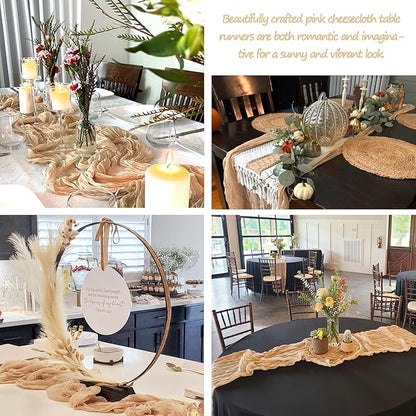 12 Pack Champagne Cheesecloth Table Runner 35x120 Inches, Fall Thanksgiving Cheese Cloth Table Runner 10FT Boho Sheer Gauze Runner for Bridal Shower Wedding Baby Shower Party Decor