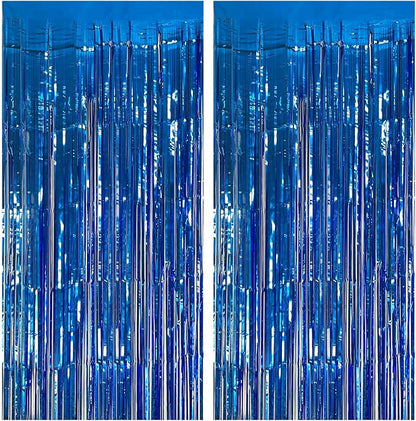 2 Pack Blue Party Decorations Ocean Party Decor Supplies Blue Party Streamers Birthday Decorations Tinsel Foil Fringe Curtains Photo Booth Props Celebration Decorations
