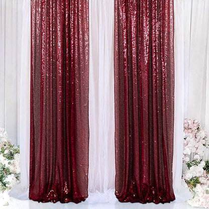 ShinyBeauty Burgundy Sequin Curtain Backdrop 2 Panels 4FTx8FT Photo Curtain Backdrop Curtain Panels 96 Inches Long -190522E