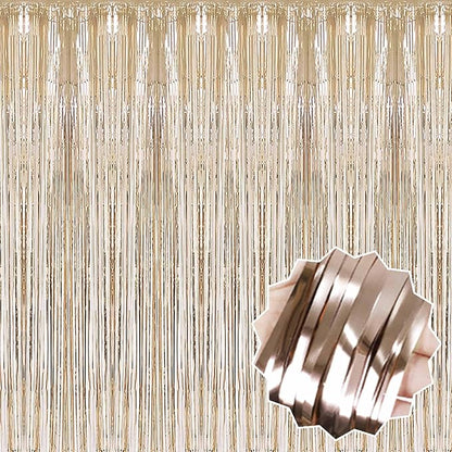 6 Pack Champagne Gold Foil Fringe Curtains Backdrop, 3.28 x 8.2 Ft Metallic Streamers Tinsel Curtains Background for Photo Booth, Birthday, Weddings, Carnivals, Graduation, Themed Party Decorations