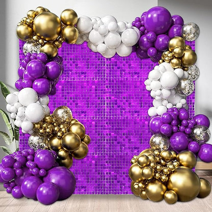 24PCS Purple Shimmer Wall Backdrop, Square Sequin Backdrops Panel, Glitter Wall Background for Birthdays, Weddings, Halloween, Engagements, Disco Bachelorette Party Decoration (4FTx6FT)