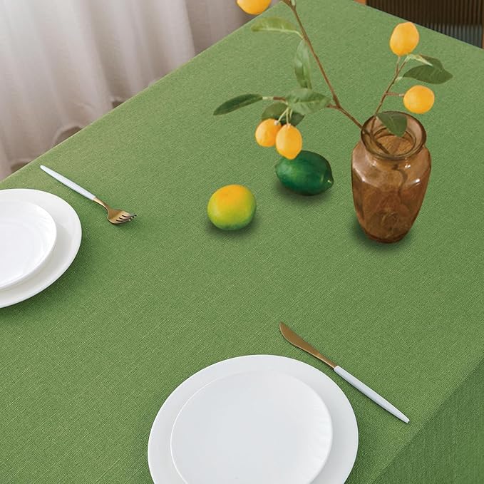 NLMUVW Olive Green Linen Tablecloth Rectangle Water Resistant Textured Natural Table Cloth Farmhouse Table Cover for Kitchen Dining Coffee, 54 x 96 Inch