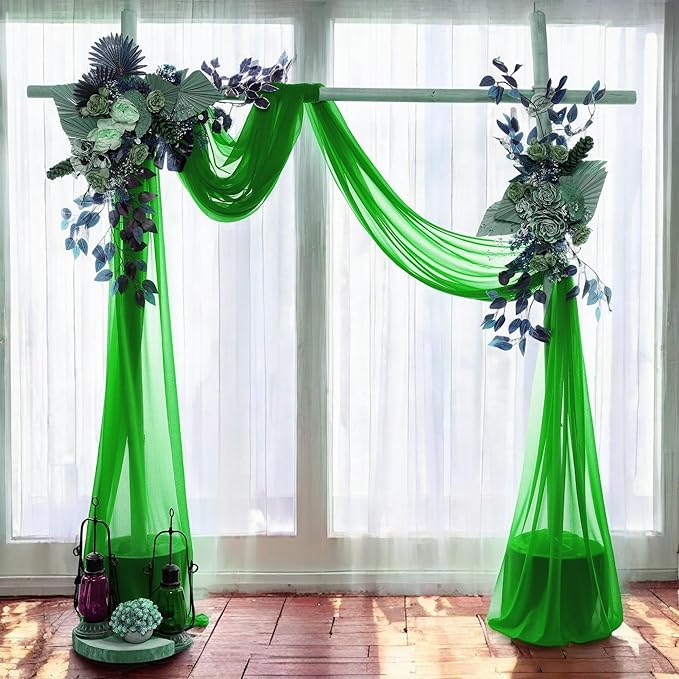 MDS Halloween Chiffon Draping Fabric - 2 Panel, 30" Wide x 20ft Long - Sheer Spooky Arbor & Canopy Drapery for Haunted House Backdrops, Party Ceilings, DIY Costumes & Themed Events - Green