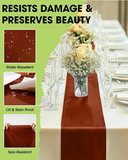 Pureegg Terracotta Plastic Table Runners - 10 Pack, 14'' x 108'', Water Resistant & Disposable Centerpiece Decorations for Table Cloth, Wedding, Birthday, Holiday, Baby Shower, Party, Home Decor