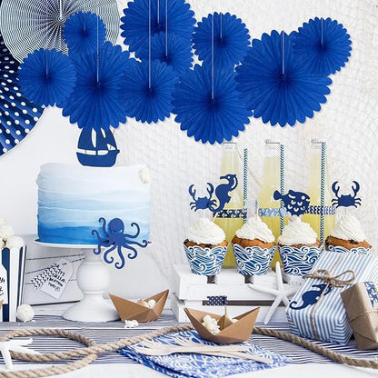 20 Pcs Royal Blue Hanging Paper Fan, Hanging Honeycomb Round Paper Fans for Weddings, Birthdays, Christmas, Baby Showers, Classroom, Events Ceiling Party Supplies Decorations