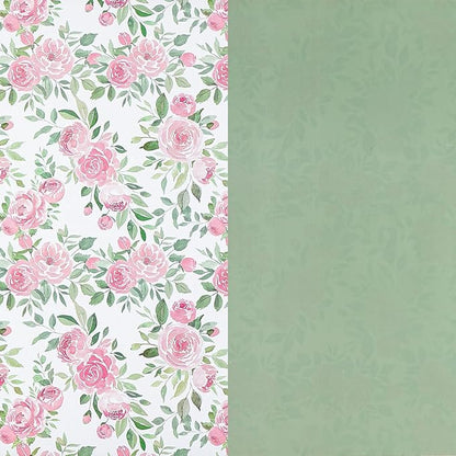 RUSPEPA Reversible Floral Wrapping Paper Roll for Girls Women, Mini Roll, Pink Rose Design and Green Solid Color, Elegant Gift Wrap for Birthday, Mother’s Day, Bridal Shower, 17 Inches x 16.4 Feet