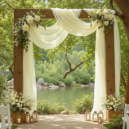 1 Panels Wedding Arch Draping Fabric Ivory Sheer Backdrop Curtain Arch Drape for Wedding Ceremony Reception,Bridal Shower Party Decorations 28" X 19ft