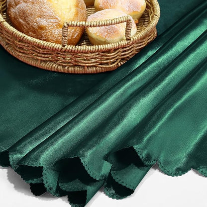 KKJIAF 1 Pack Round Table Cloths 90 Inch, Hunter Green Overlay Round Satin Table Cover, Silky Satin Dining Tablecloths for Wedding Buffet Parties Banquet Decoration