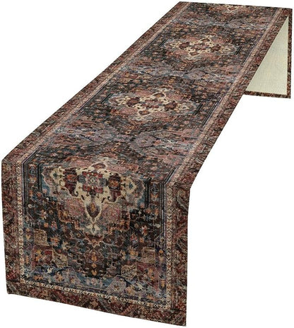 Vintage Boho Floral Table Runner, Rustic Country Farmhouse Black Bohemia Flower Pattern for Home Kitchen Table Decor Dining Coffee Room Party Decor 13x60in