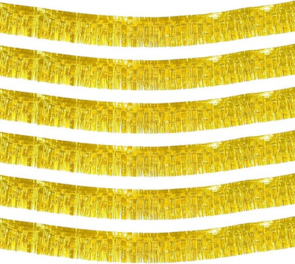 6 Pack 10 Feet Foil Fringe Garland Metallic Tinsel Streamers Banner Wall Hanging Curtain Backdrop Banner for Parade Floats, Thanksgiving, Christmas, Birthday, Halloween Party Decorations(Gold)