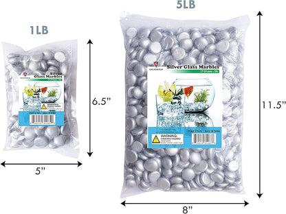 Galashield Flat Glass Marbles for Vases Silver Glass Gems Beads Pebbles Vase Filler (5 LBS, Approx. 540 PCS)