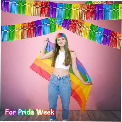 4 Pack 10 Feet Colorful Foil Fringe Garland Rainbow Tinsel Streamers Banner Fringe Curtain Banner for Parade Floats Graduation Homecoming Carnival Birthday Pride Party Decor (Rainbow)