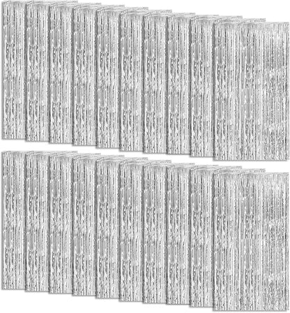 20 Pack Foil Curtain Backdrop Silver Metallic Tinsel Foil Fringe Curtains Photo Booth Props for Birthday Wedding Engagement Baby Shower Bachelorette Christmas Holiday Celebration Party Decorations