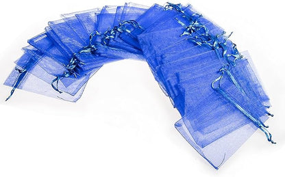 Wudygirl 100pcs 5X7 Blue Organza Bags with Drawstring Jewelry Lipstick Cosmetics Pouches Baby Shower Party Wedding Favor Candy Bags(Blue 5X7)